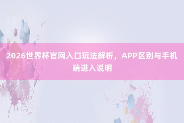 2026世界杯官网入口玩法解析，APP区别与手机端进入说明