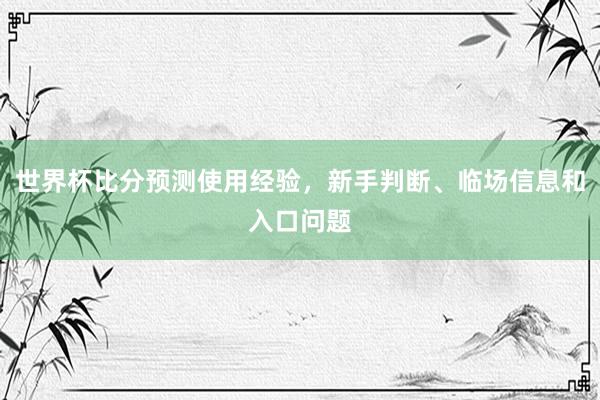 世界杯比分预测使用经验，新手判断、临场信息和入口问题